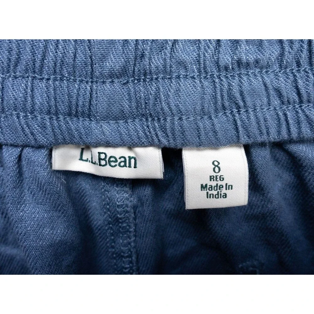 LL Bean Shorts Womens 8 Blue Chino Elastic Waist Stretch Cotton Linen Beach Hike
